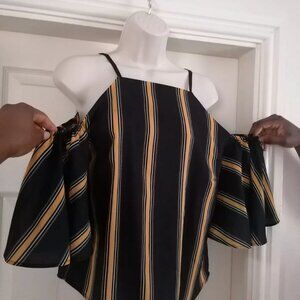 Selects Ladies Black And Yellow Stripy Cold Shoulder Top Size 6